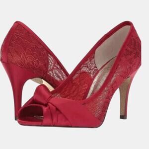 Copied - New!  Adrianna Papell Franchesca Red Satin Lace Open Toe Pump Wm’s 9.5